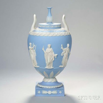 Large Wedgwood Light Blue Jasper Vase and Cover