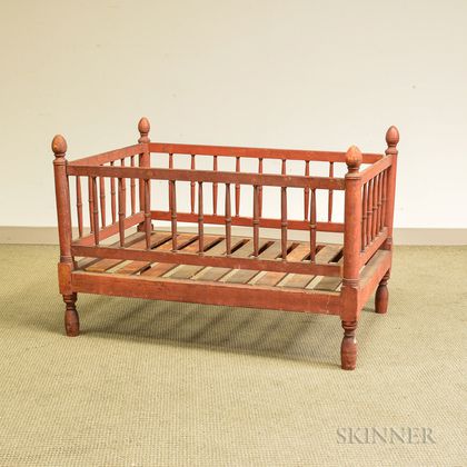 Country Red-stained Turned Maple Crib