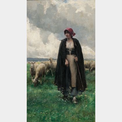 Julien Dupré (French, 1851-1910) Shepherdess in a Landscape