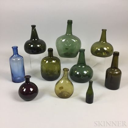 Ten Colored Glass Bottles