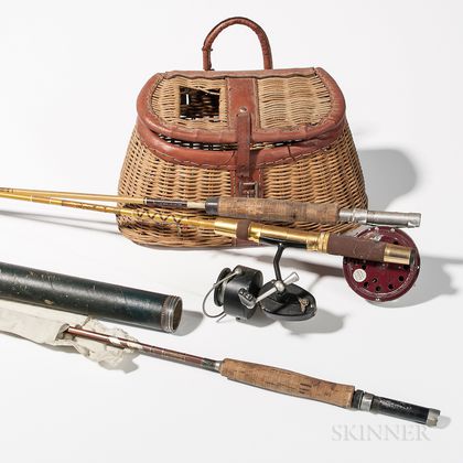 Sold at auction Three Vintage Fishing Rods and a Wicker Creel Auction  Number 3191T Lot Number 1106