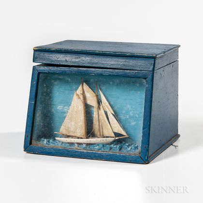 Blue-painted Box with Ship Diorama