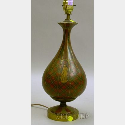 Late Victorian Tartanware Wooden Vase-form Table Lamp
