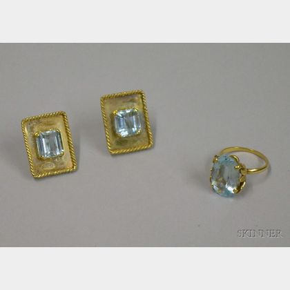 Two 14kt Gold and Aquamarine Jewelry Items