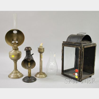 Tin Candle Lamp, Lantern, a Metal Kerosene Lamp, and Candle Lamp. 