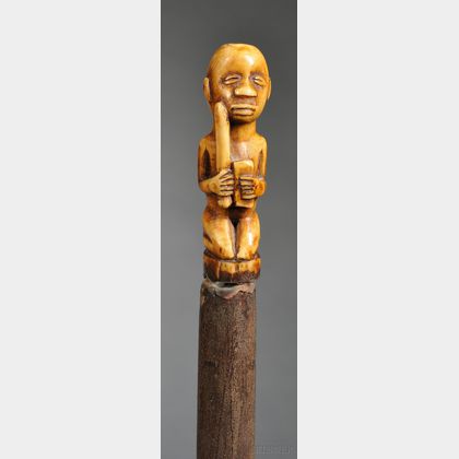 African Wood Staff with Ivory Finial
