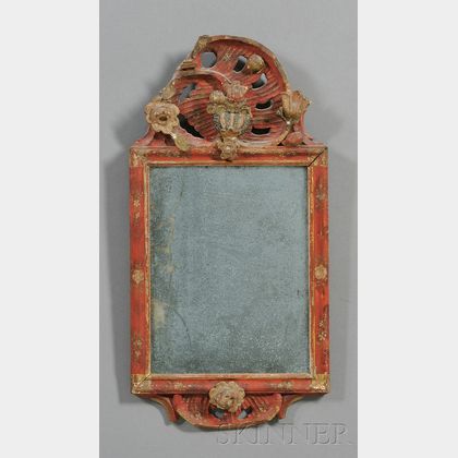 Gesso Vermilion-painted and Carved Mirror