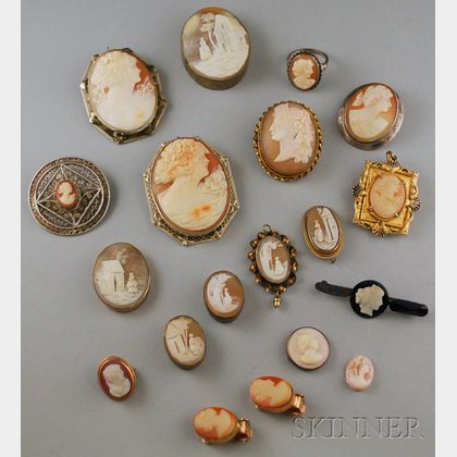Large Group of Mostly Shell-carved Cameo Jewelry