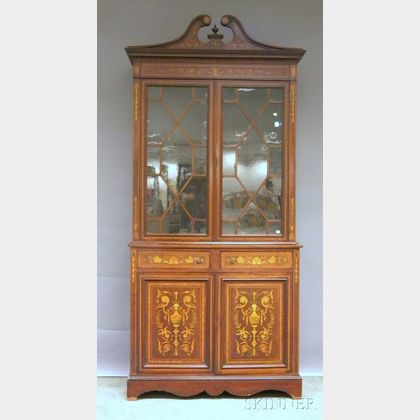 Edwardian Glazed Inlaid Mahogany Step-back Display Cabinet