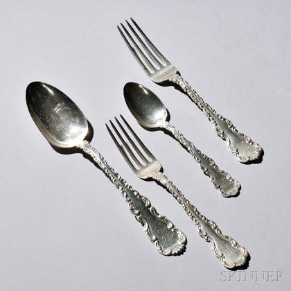 Sixty-two Pieces of Whiting "Louis XV" Pattern Sterling Silver Flatware