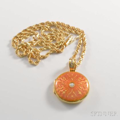 Contemporary Faberge 18kt Gold, Diamond, and Enamel Locket