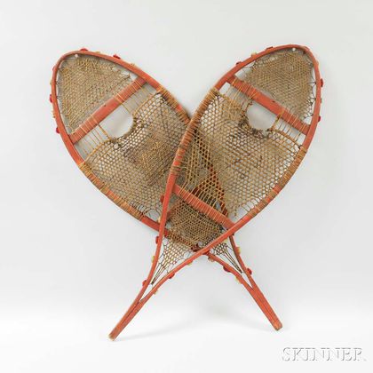 Pair of Northeast Wood and Rawhide Snowshoes
