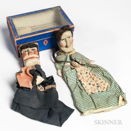Two Hand Puppets in a Blue Storage Box