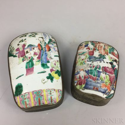 Two Boxes Fashioned from Famille Rose Porcelain Fragments