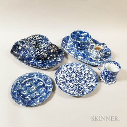 Eight Spongeware Ceramic Tableware Items