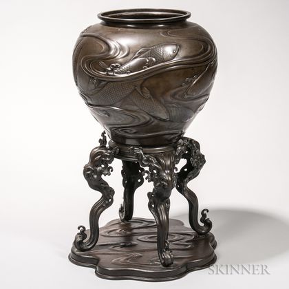 Large Bronze Vase and Stand