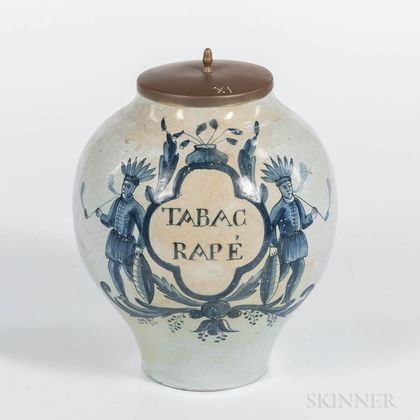 Cobalt-decorated Tin-glazed Earthenware Tobacco Jar