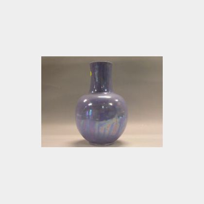 Ruskin Iridescent Lilac Glazed Pottery Vase. 