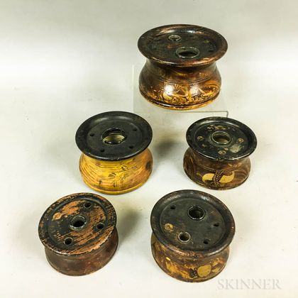 Four S. Sillman & Co. Painted, Turned, and Stenciled Inkwells