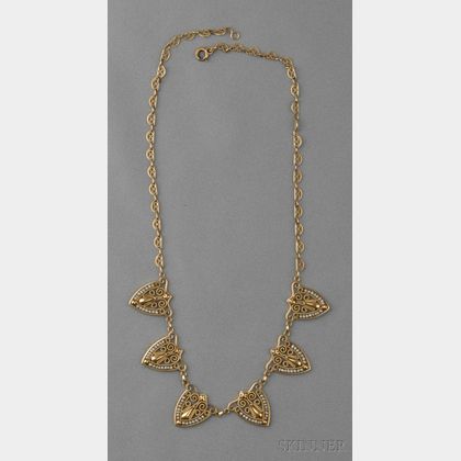 Art Nouveau 18kt Gold and Seed Pearl Necklace