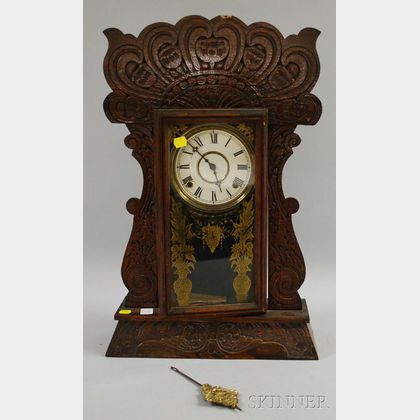 W.L. Gilbert Pressed Oak "Author" No. 60 Shelf Clock