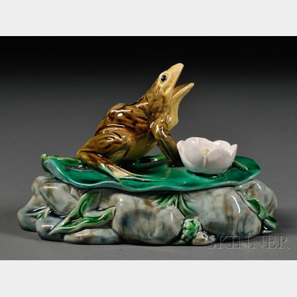 Minton Majolica Frog Dish and Cover