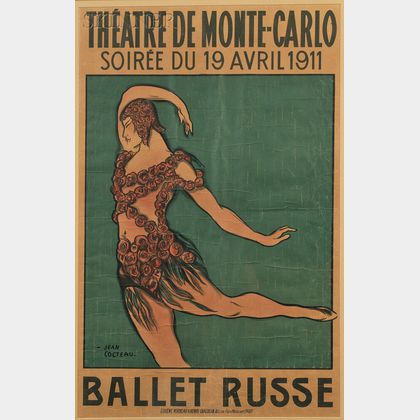 Jean Cocteau (French, 1889-1963),Advertising Poster: Ballet Russe, Soirée du 19 Avril 1911, Théâtre de Monte-Carlo (Nijinsky in Spectr
