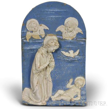 Large Della Robbia Terra-cotta Plaque of the Madonna and Child