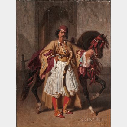 French School, 19th Century Orientalist Portrait/An Ottoman Soldier with His Horse