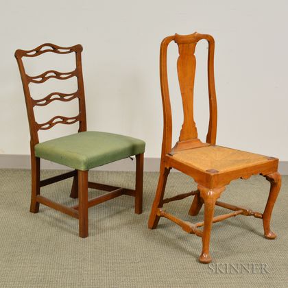 Chippendale Mahogany Ribbon-back Side Chair and a Queen Anne Side Chair. Estimate $200-400
