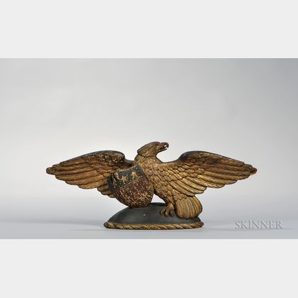 Carved Gilt and Polychrome Spreadwing Eagle Plaque