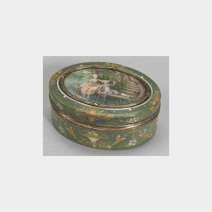 French Enamel Snuff Box with Miniature Painting to Lid