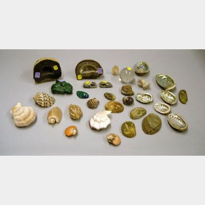 Approximately Twenty-three Seashells, Seven Assorted Mineral Specimens, a Rock Crystal Ball, a Malachite Specim... 