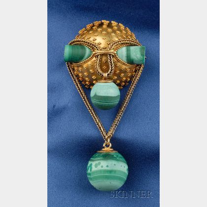 Antique 14kt Gold and Malachite Pendant/Brooch