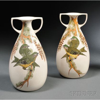 Pair of Amphora Gouda Pottery High Glaze Two-handled Vases