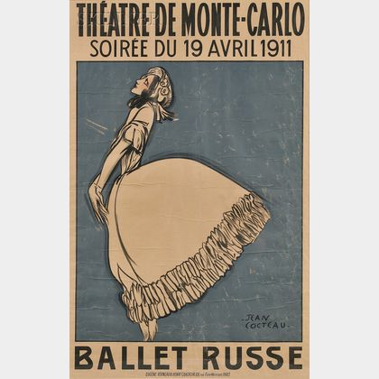 Jean Cocteau (French, 1889-1963),Advertising Poster: Ballet Russe, Soirée du 19 Avril 1911, Théâtre de Monte-Carlo (Karsavina in Spect