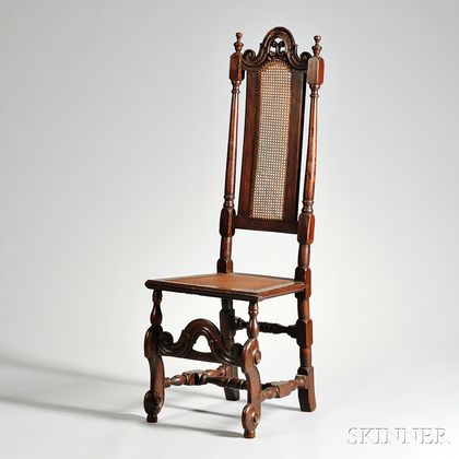English Walnut Jacobean Revival Caned Side Chair