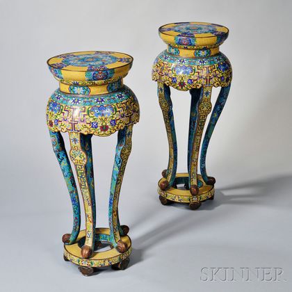 Pair of Tall Cloisonne Stands