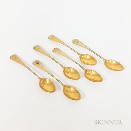 Six Gold-plated Five-o'clock Spoons