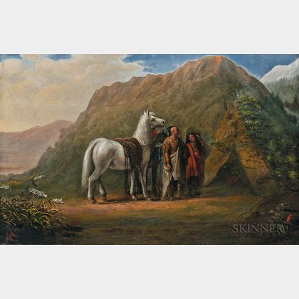 Attributed to Alfred Jacob Miller (American, 1810-1874) Indian Encampment