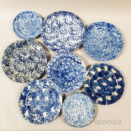 Eight Spongeware Ceramic Plates