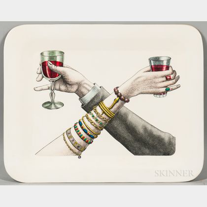 After Piero Fornasetti (Italian, 1913-1988) Decorated Metal Tray