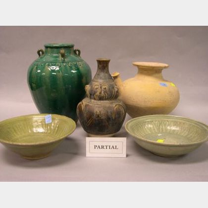 Twelve Thai Glazed and Decorated Ceramic Bowls, Urns, and Vases