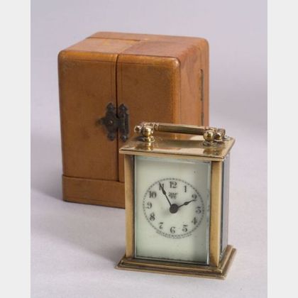 Cased Waterbury Miniature Bronze Carriage Timepiece