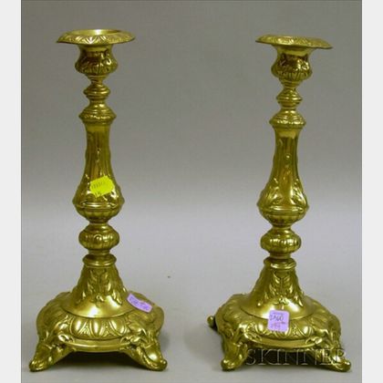 Pair of Polish Brass Shabbat Candlesticks