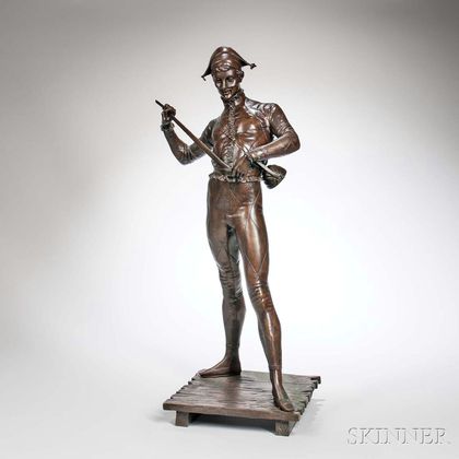 After Paul Dubois (Belgian, fl, 1858-1938) Bronze Figure of a Harlequin