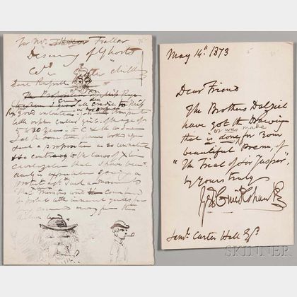 Cruishank, George (1792-1878) Three Autograph Letters Signed, with Drawings.
