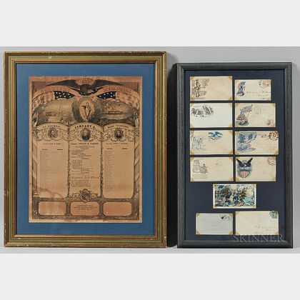 Eleven Framed Civil War Pictorial Envelopes and a Soldiers Memorial Print