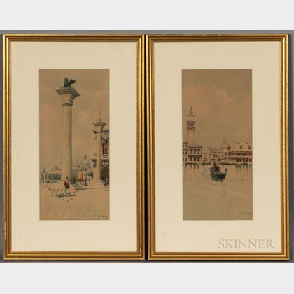 Pietro Bortoluzzi (Italian, 1875-1937) Two Works: Venice