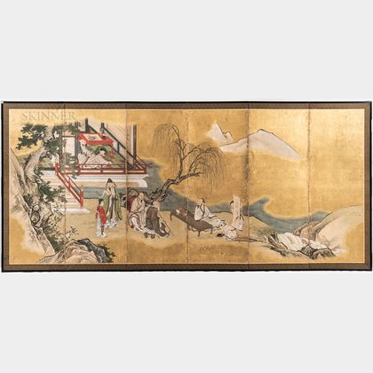 Six-panel Screen Painting Depicting a Panoramic Garden Scene